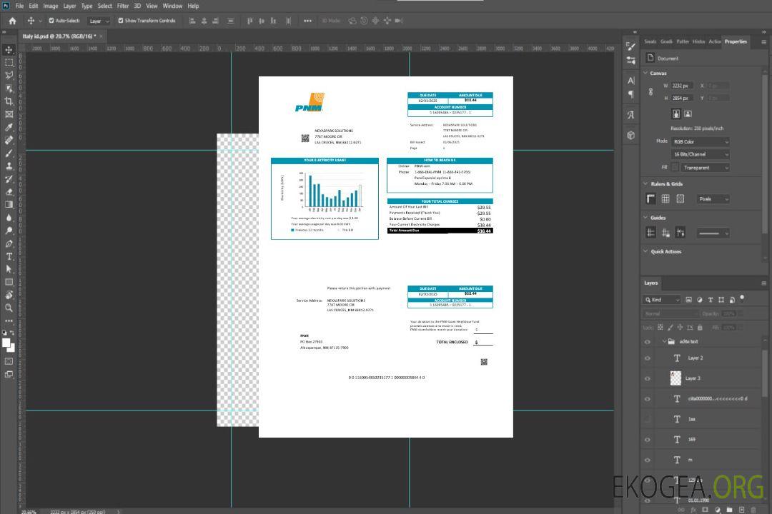 États-Unis Nouveau-Mexique PNM Modèle de facture de services publics facile à remplir aux formats Word et PDF template